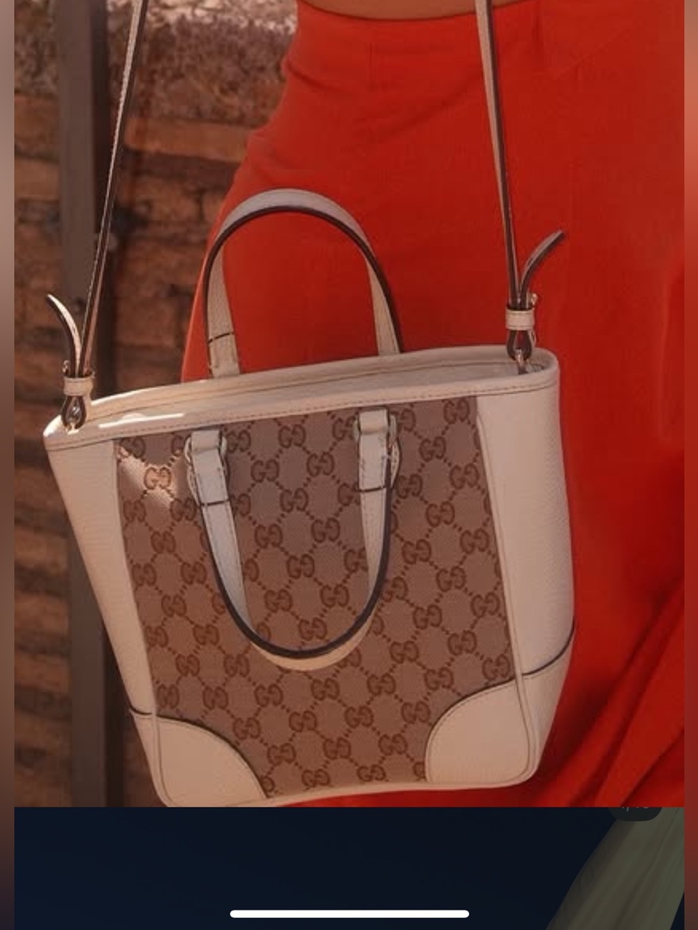 Gucci Beige GG Supreme Canvas Satchel with White Trim
